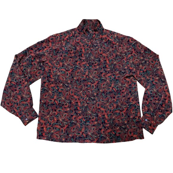 VTG PENDLETON PAISLEY BLOUSE SZ 10 BLUE HIGH NECK USA MADE SECRETARY WOMENS - Picture 1 of 4